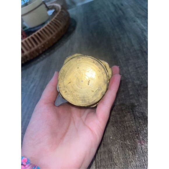 Antique Chinese Brass Tea Jar Caddy Enameled Relief Market Scent Jar - Picture 6 of 8